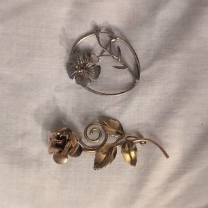 Gold and Silver Flower Pins Brooches
